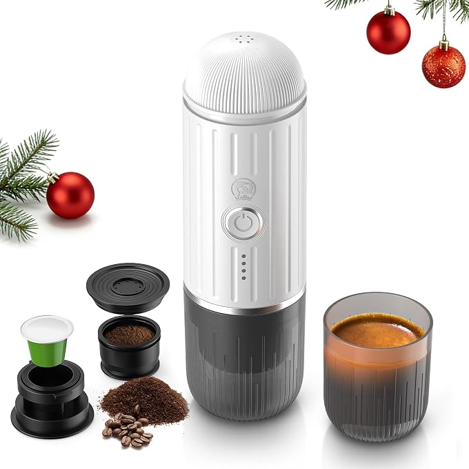 i cafilas Portable Espresso Machine Self-Heating | Battery Powered Coffee Maker for Camping without Electricity| 2-in-1 Ground Coffee&NS Capsule|19 Bar| USB-C Fast Charge| White Coffee Maker for Car - Image 1