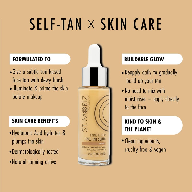 St. Moriz St Moriz Professional Face Tanner Serum - Prime & Glow Hydrating 2 in 1 Self Tan Face Serum & Makeup Primer With Hyaluronic Acid - Dewy & Natural Bronzed Face Glow (0.84 fl oz) - Image 2
