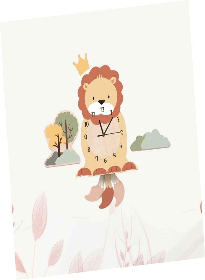 أموسفون ساعة حائط أسد كرتونية من آموسفن، ديكور غرفة أطفال، ساعة خشبية لغرفة الأطفال الصغار ورياض الأطفال، مقاس 10.6 بوصة - Image 2