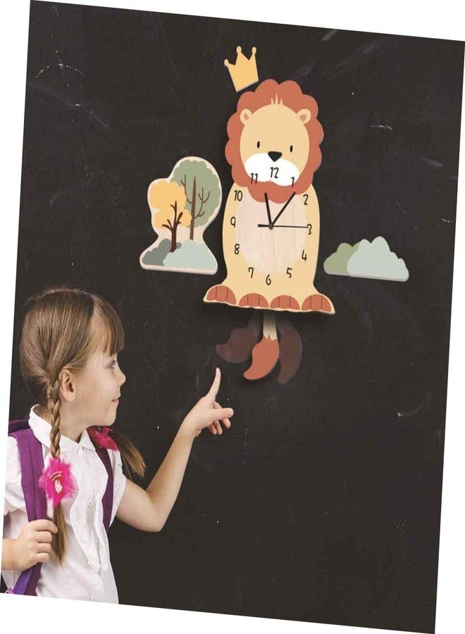 أموسفون ساعة حائط أسد كرتونية من آموسفن، ديكور غرفة أطفال، ساعة خشبية لغرفة الأطفال الصغار ورياض الأطفال، مقاس 10.6 بوصة - Image 5