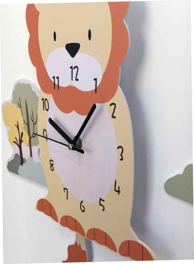 أموسفون ساعة حائط أسد كرتونية من آموسفن، ديكور غرفة أطفال، ساعة خشبية لغرفة الأطفال الصغار ورياض الأطفال، مقاس 10.6 بوصة - Image 3