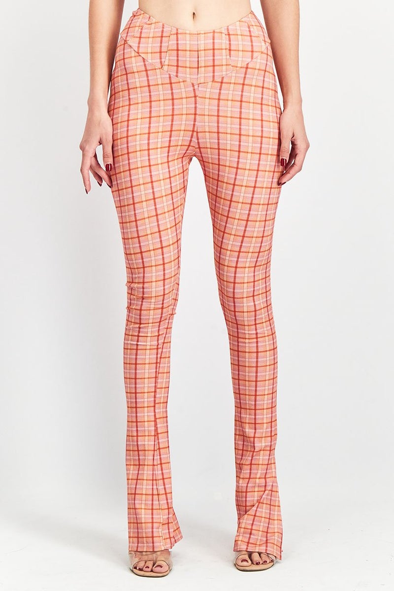 Asos Design Women Regular Fit Corset Waist Flared Pants, Pink Combo  - Image 1