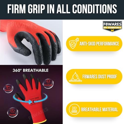 F8WARES 10 Pairs Latex Coated Safety Gloves for Men Rubber Grip Protective Working Hand Gloves - General Purpose,Industrial,Garden,Mechanical,Workshop,Construction & Machine Tool Handling - Image 3