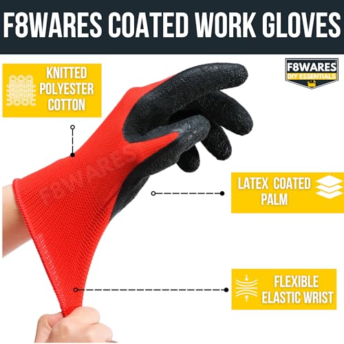 F8WARES 10 Pairs Latex Coated Safety Gloves for Men Rubber Grip Protective Working Hand Gloves - General Purpose,Industrial,Garden,Mechanical,Workshop,Construction & Machine Tool Handling - Image 2