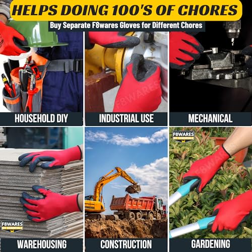 F8WARES 10 Pairs Latex Coated Safety Gloves for Men Rubber Grip Protective Working Hand Gloves - General Purpose,Industrial,Garden,Mechanical,Workshop,Construction & Machine Tool Handling - Image 4