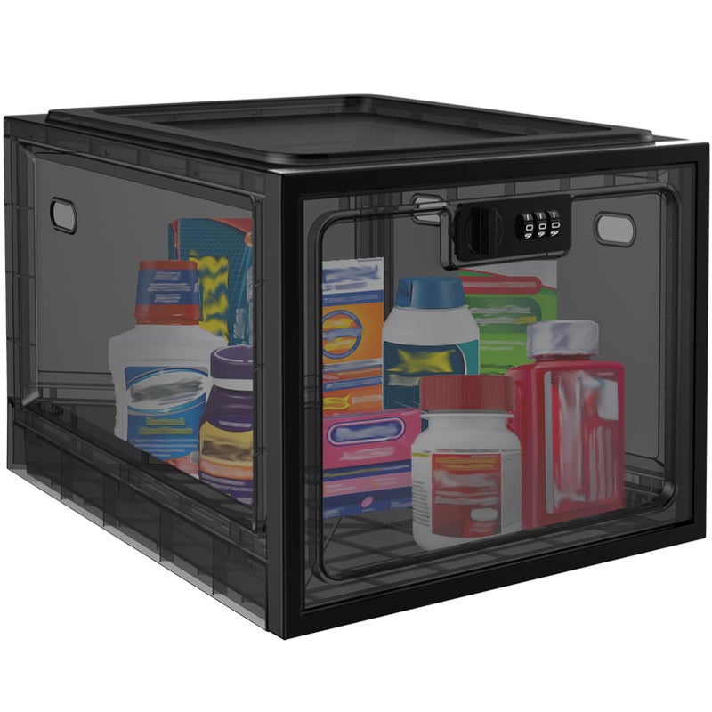 biliitim Large Medicine Lock Box for Safe Medication, Lockable Storage Box for Fridge/Snacks Food, Phone Lock Boxes with Combination Code for Home/Dorms/Office Storage Lockers (Black) - Image 1
