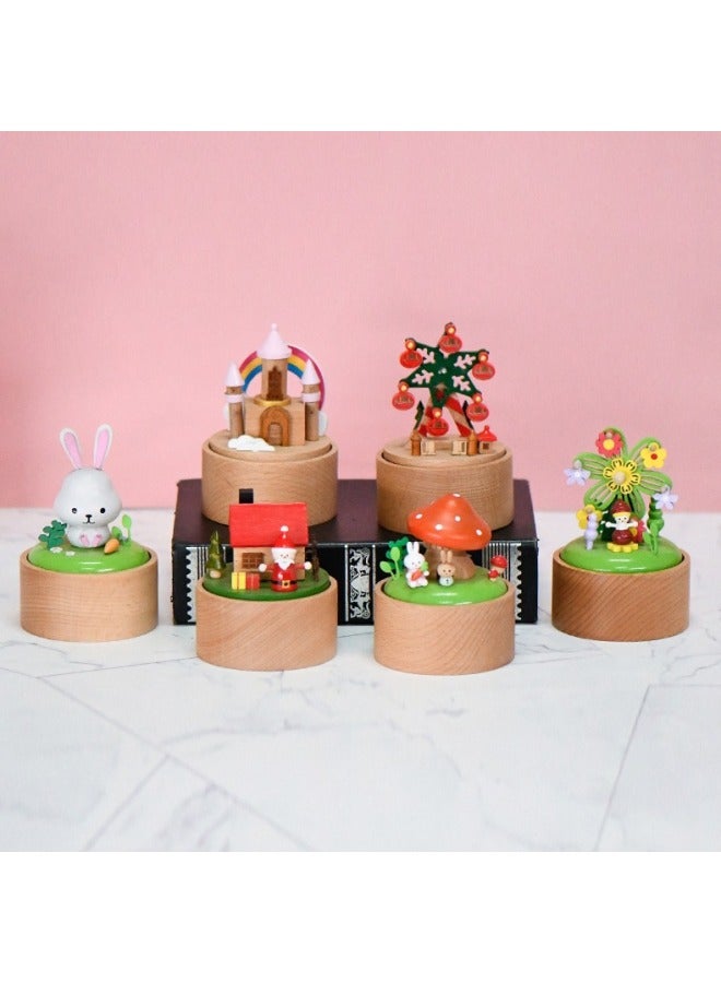 24 Mini Music Box Cute Pet Animals Children's Holiday Gift Beech Crafts Wooden Music Box Ornaments-Color:SH1601 Flower Windmill-Dimensions:Base 8*8CM - Image 2