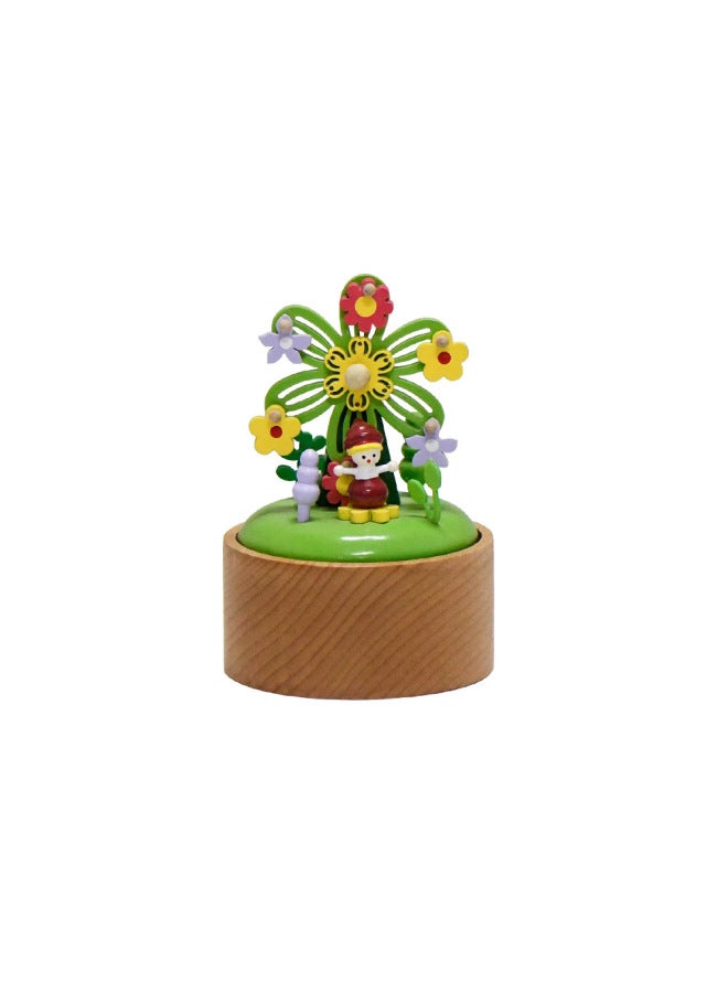 24 Mini Music Box Cute Pet Animals Children's Holiday Gift Beech Crafts Wooden Music Box Ornaments-Color:SH1601 Flower Windmill-Dimensions:Base 8*8CM - Image 1