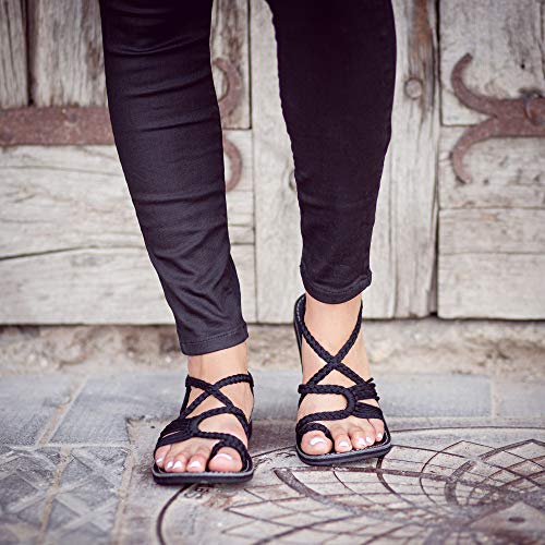 Plaka Palm Leaf Flat Summer Sandals for Women | Perfect for The Beach Walking & Dressy Occasions | Black | Size 11 - Image 4