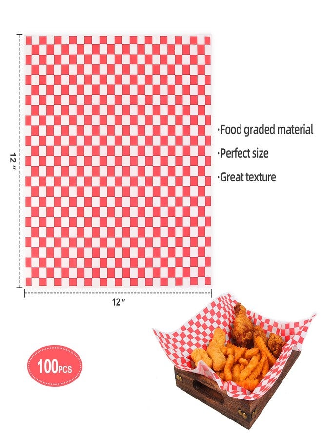 JIRNGLA JINRGLA Deli Paper Sheets 12x12IN, 100Pcs Premium Wax Paper Sheets for Food Basket Liners, Greaseproof Parchment Paper Sheets, Classic Sandwich Wrapping Paper for BBQ, Festival & Party, Red Checkered - Image 2