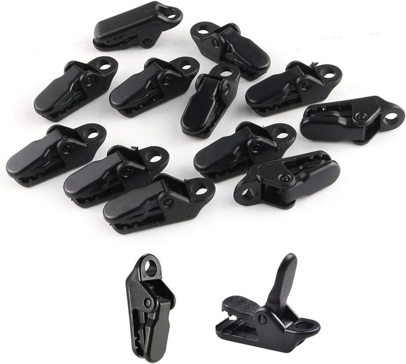 Eoutstanding 12-Pack Small Outdoor Camping Awning Point Hook Tent Windbreak Clamp Plastic Crocodile Clip 33x10x13mm, Black - Image 1
