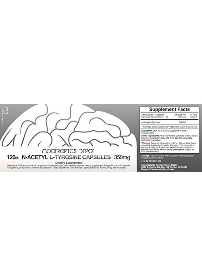 Nootropics Depot Nacetyl Ltyrosine Capsules ; 350Mg ; 120 Count ; Nalt ; Amino Acid Supplement ; Natural Nootropic Supplement ; Supports Memory Learning And Focus ; Supports Healthy Stress Levels - Image 2