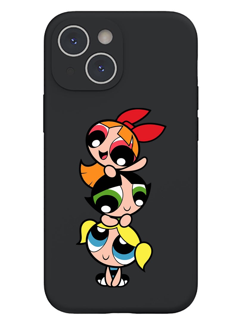 Theodor Protective Slim Fit Case Liquid Silicone Cover with Full Body Protection Anti-Scratch Shockproof Case For iPhone 15 Plus Black - Powerpuff - Image 1