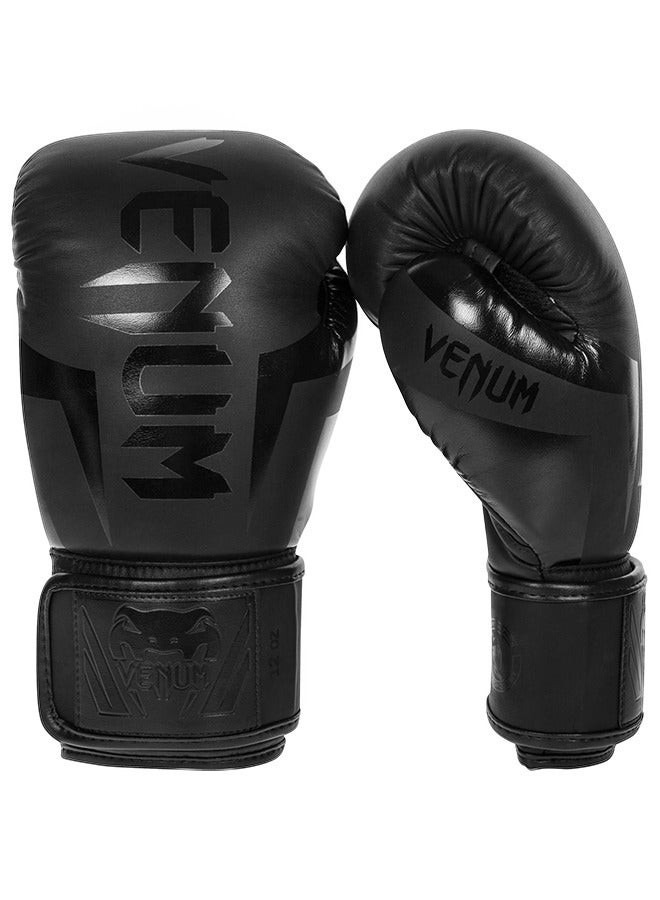 12OZ Boxing Gloves PU Leather, Muay Thai Kickboxing MMA Sparring Training, Advanced TAKKA Closure, Padding, Punch Bags Speed Ball Focus Pads Workout(Black)