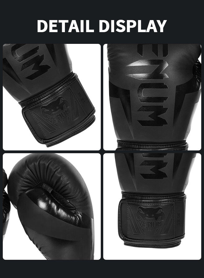 VENUM قفازات ملاكمة 12 أونصة من جلد PU، موي تاي، كيك بوكسينغ، MMA، تدريب سباق، إغلاق TAKKA المتقدم، حشوة، أكياس اللكم، كرة السرعة، وسادات التركيز، تمرين (أسود) - Image 4