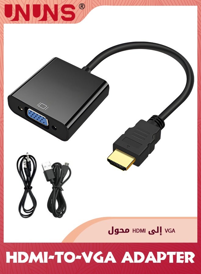 UNUNS HDMI to VGA Adapter Converter With 3.5mm Audio Cable And Power Cable,Gold-Plated HDMI Male To VGA Female,Connector Video 1080p For PC Monitor,Compatible Laptop/HDMI And TV Monitor/VGA - Image 1