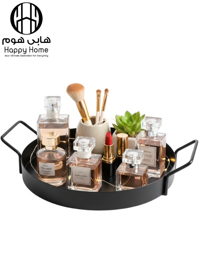 Happy Home 1-Tier Metal Organizer with 2 Handles, Multi-Purpose 25 cm – Perfect for Kitchen Spices and Cooking Utensils, Bathroom Cosmetics and Perfumes, or for Table and Cabinet Use – Practical and Stylish Black Design - Image 1
