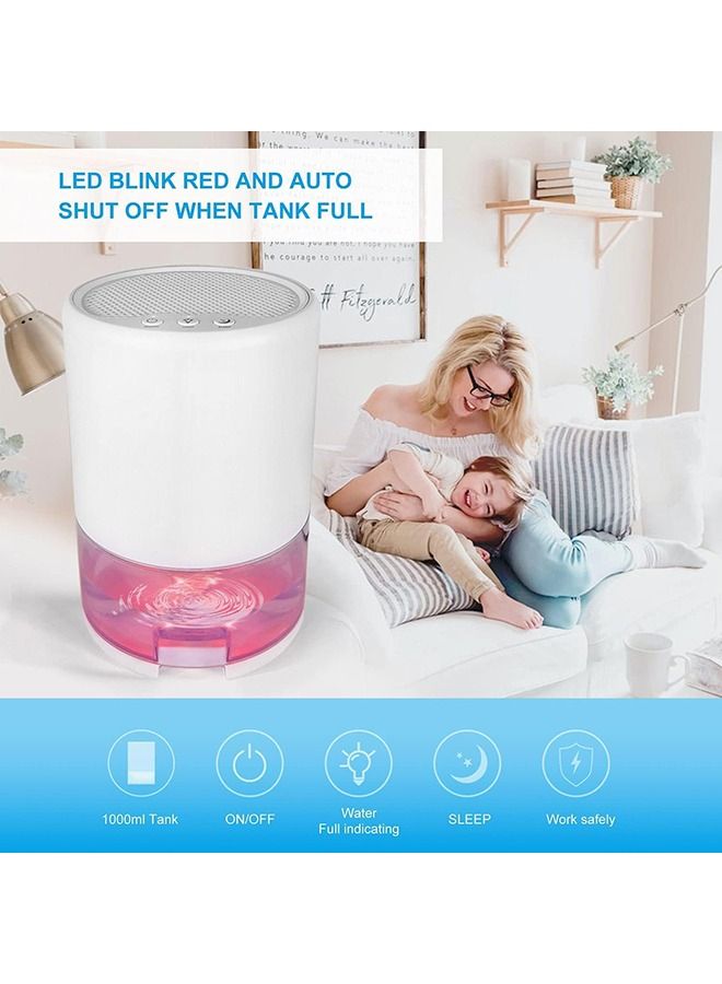 Dehumidifier 1000ml Home Dehumidifier 2600 Cubic Feet with 7 Color LED Lights Silent Bedroom Portable Dehumidifier 285 Sqft Closet Bedroom Bathroom Rv Office (White)