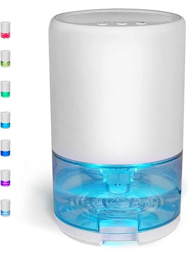 Dehumidifier 1000ml Home Dehumidifier 2600 Cubic Feet with 7 Color LED Lights Silent Bedroom Portable Dehumidifier 285 Sqft Closet Bedroom Bathroom Rv Office (White)