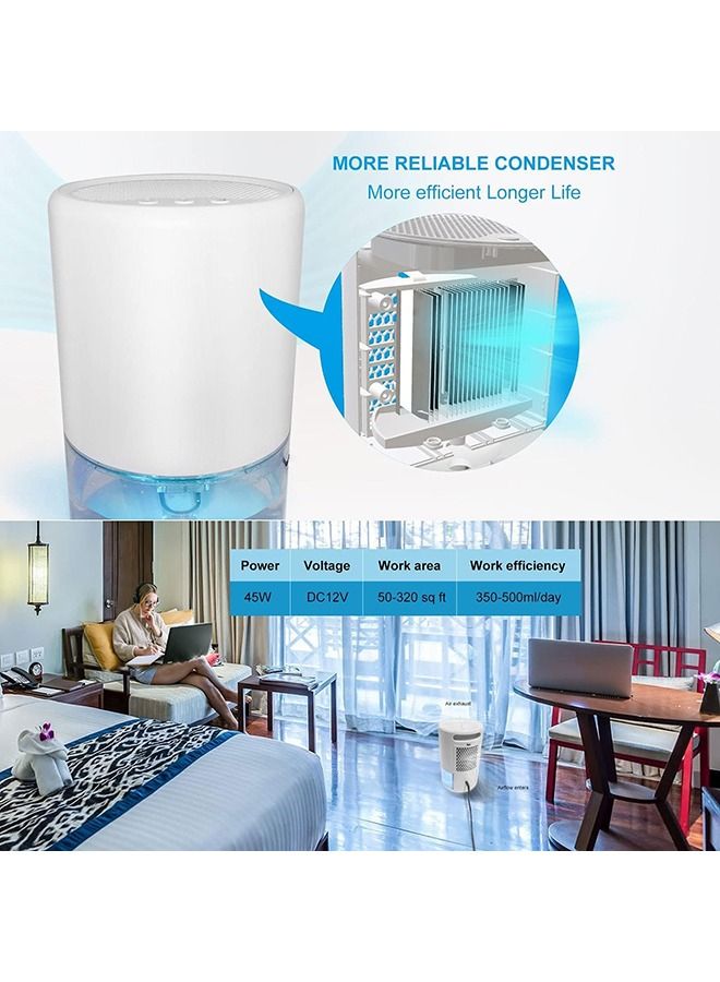 Dehumidifier 1000ml Home Dehumidifier 2600 Cubic Feet with 7 Color LED Lights Silent Bedroom Portable Dehumidifier 285 Sqft Closet Bedroom Bathroom Rv Office (White)