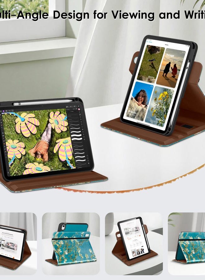DTTO for iPad A16 Case, iPad 11th / 10th Generation Case (2025/2022), 360 Degree Rotating Premium Leather Folio Stand Cover with Pencil Holder, Blossom - Image 2