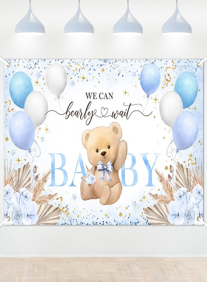 Lecheme Blue Bear Baby Shower Backdrop 6x3.6 ft We Can Bearly Wait Banner for Boy Bear Baby Shower Decorations Newborn Photo Props Background - Image 1