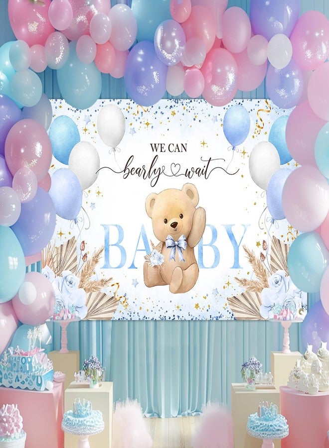 Lecheme Blue Bear Baby Shower Backdrop 6x3.6 ft We Can Bearly Wait Banner for Boy Bear Baby Shower Decorations Newborn Photo Props Background - Image 2