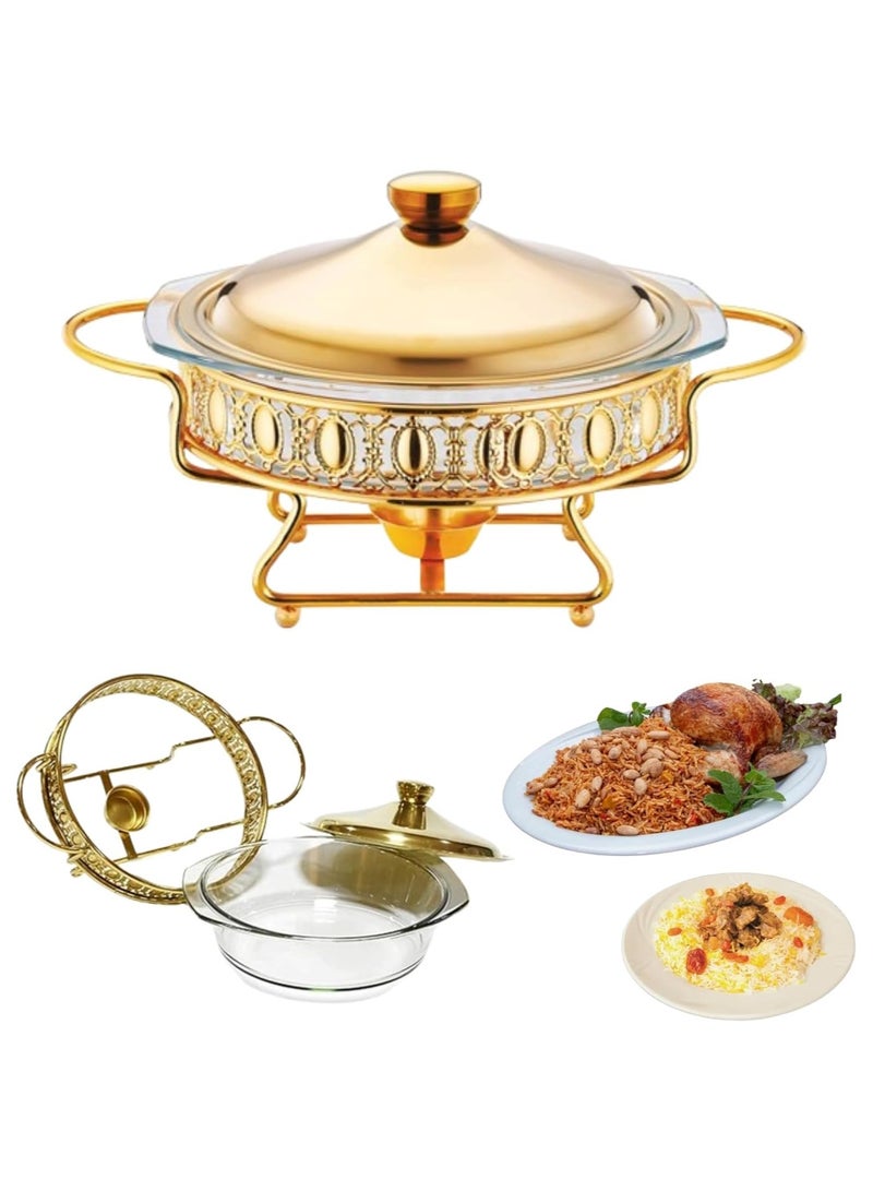 Jorunb 2.0L Buffet Food Tray with Lid,Glass Pot, Gold Buffet Food Warmer and Tray Set for Large Capacity Serving Buffet Servers & Warmers with Upgraded Fuel Holder for Party  - Image 1