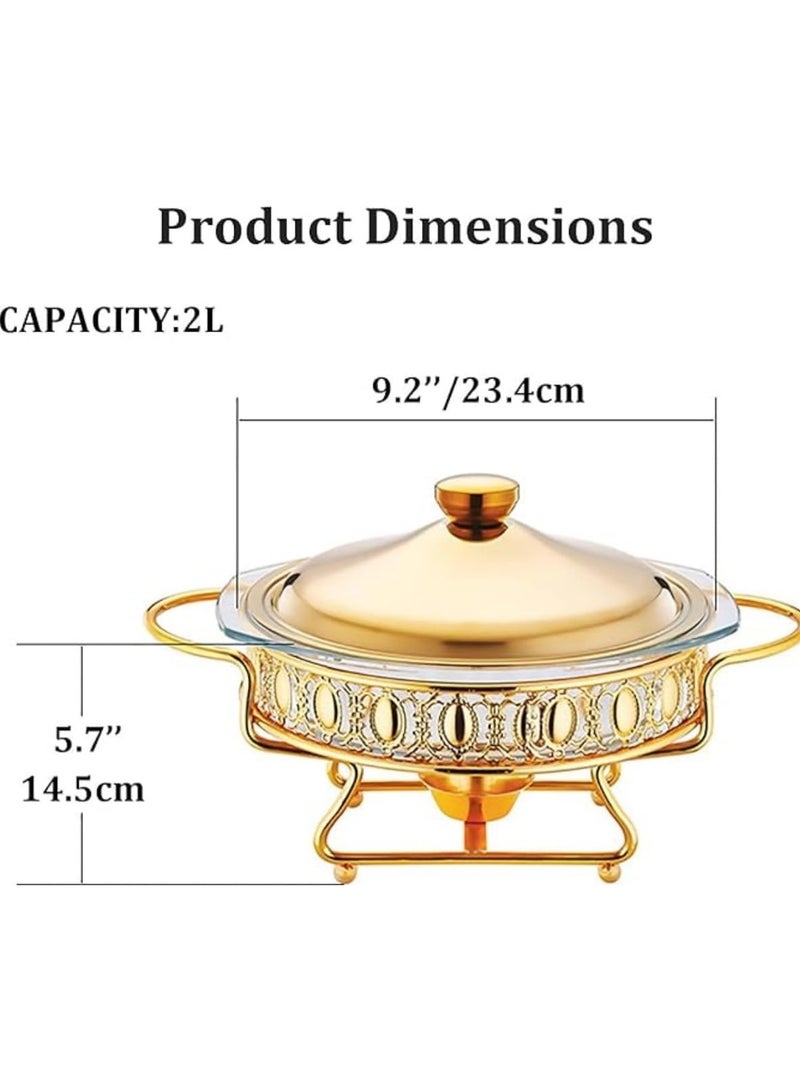 Jorunb 2.0L Buffet Food Tray with Lid,Glass Pot, Gold Buffet Food Warmer and Tray Set for Large Capacity Serving Buffet Servers & Warmers with Upgraded Fuel Holder for Party  - Image 2