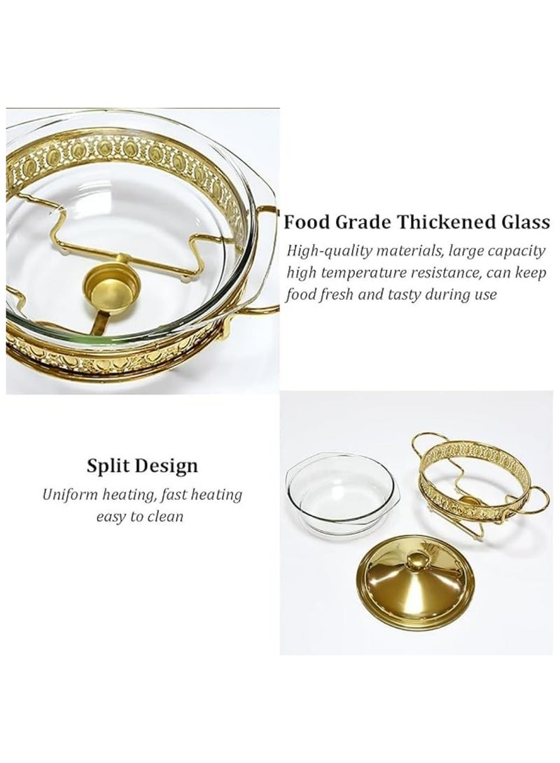 Jorunb 2.0L Buffet Food Tray with Lid,Glass Pot, Gold Buffet Food Warmer and Tray Set for Large Capacity Serving Buffet Servers & Warmers with Upgraded Fuel Holder for Party  - Image 3