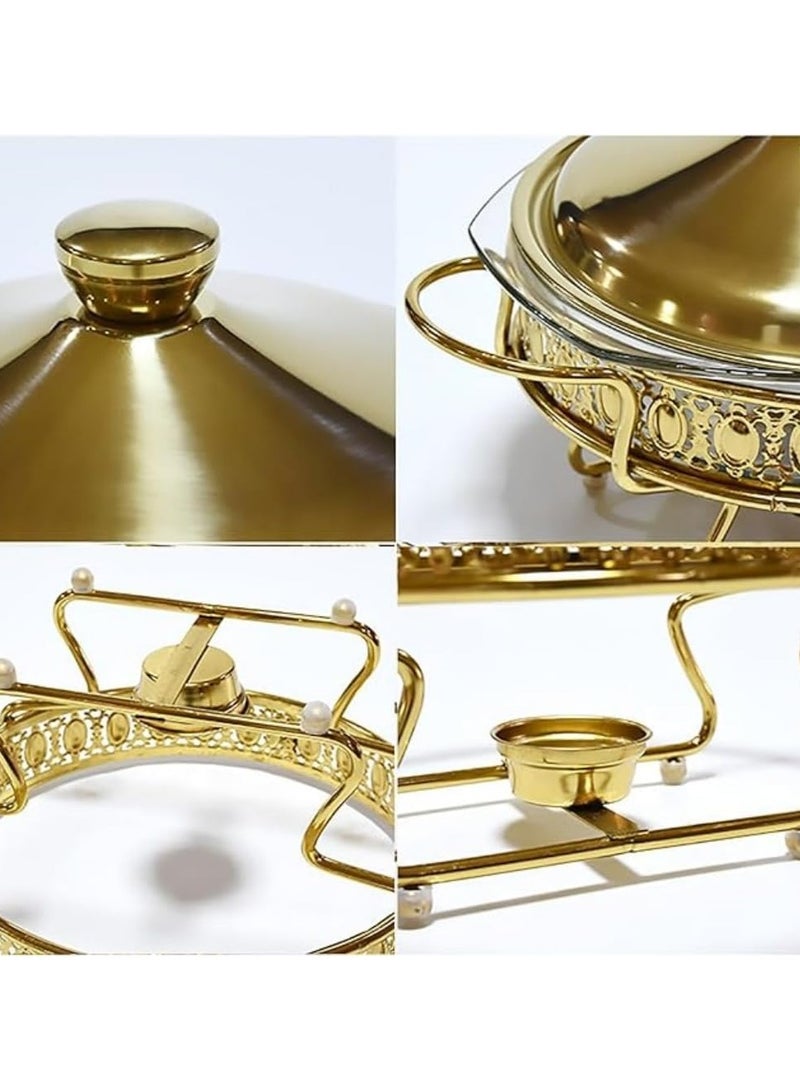 Jorunb 2.0L Buffet Food Tray with Lid,Glass Pot, Gold Buffet Food Warmer and Tray Set for Large Capacity Serving Buffet Servers & Warmers with Upgraded Fuel Holder for Party  - Image 4