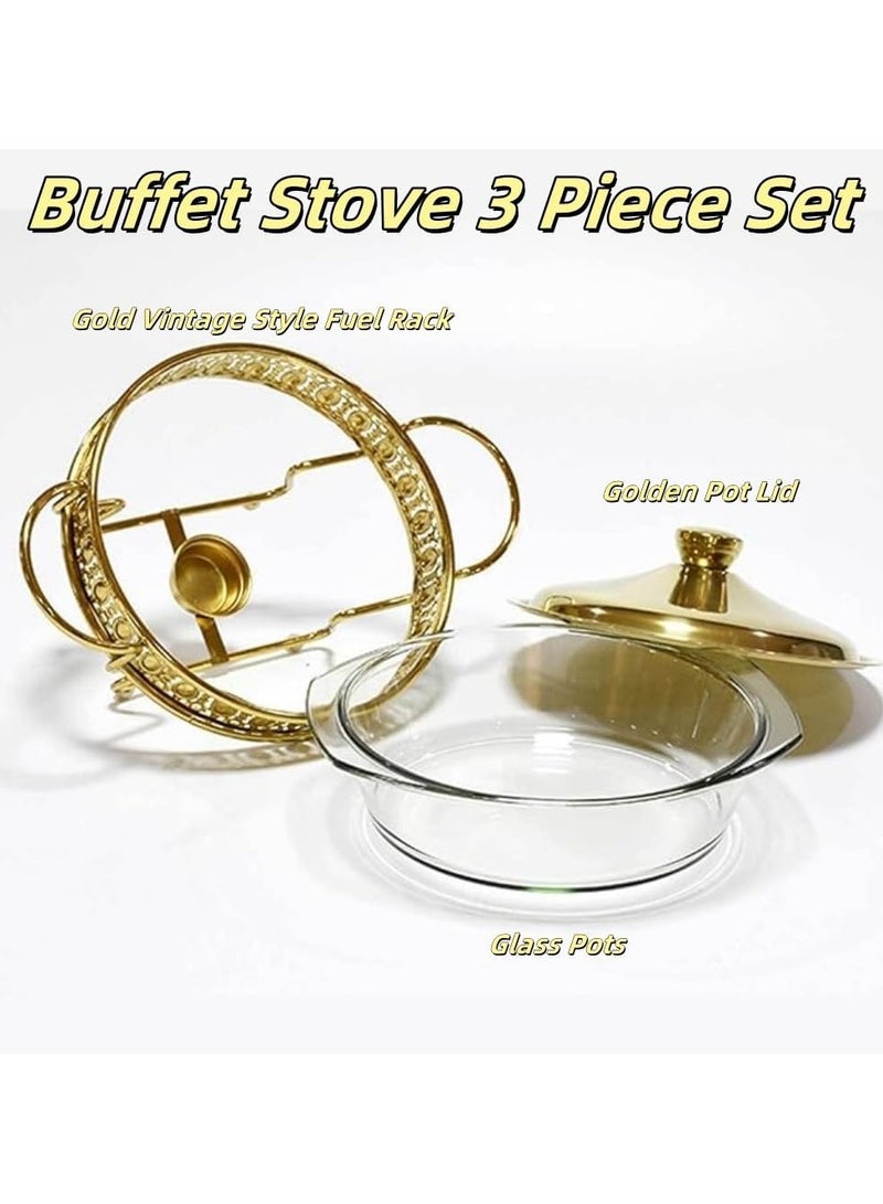 Jorunb 2.0L Buffet Food Tray with Lid,Glass Pot, Gold Buffet Food Warmer and Tray Set for Large Capacity Serving Buffet Servers & Warmers with Upgraded Fuel Holder for Party  - Image 5
