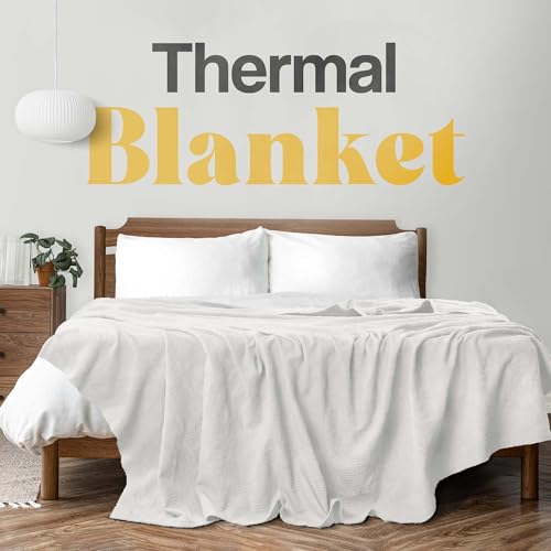 Avalonbedding Avalon Bedding 100% Cotton Blankets Queen Size Thermal Blanket (90"x90") - Perfect Cotton Blanket Queen Size for Layering Bed in Any Season - Cotton Blankets for Bed (White) - Image 3