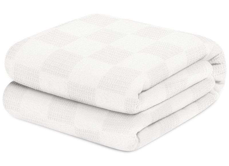 Avalonbedding Avalon Bedding 100% Cotton Blankets Queen Size Thermal Blanket (90"x90") - Perfect Cotton Blanket Queen Size for Layering Bed in Any Season - Cotton Blankets for Bed (White) - Image 1