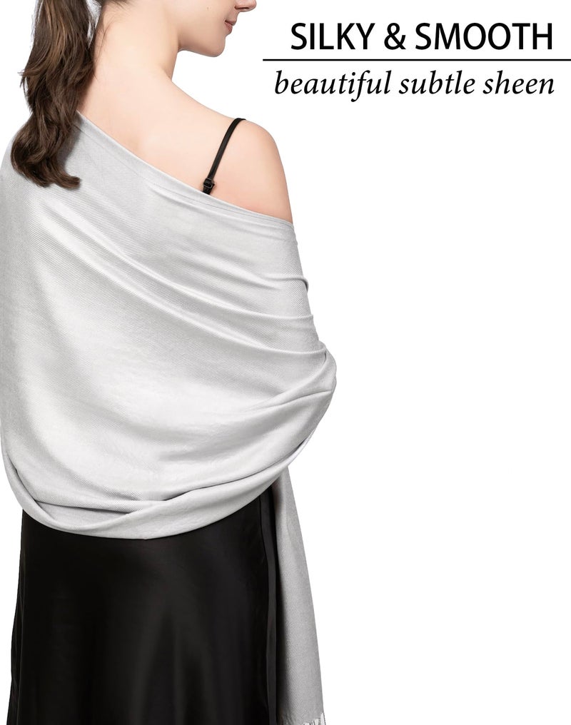 Achillea Soft Silky Solid Pashmina Shawl Wrap Scarf for Wedding Bridesmaid Evening Dress … (Silver Grey) - Image 3