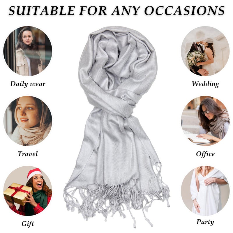 Achillea Soft Silky Solid Pashmina Shawl Wrap Scarf for Wedding Bridesmaid Evening Dress … (Silver Grey) - Image 5