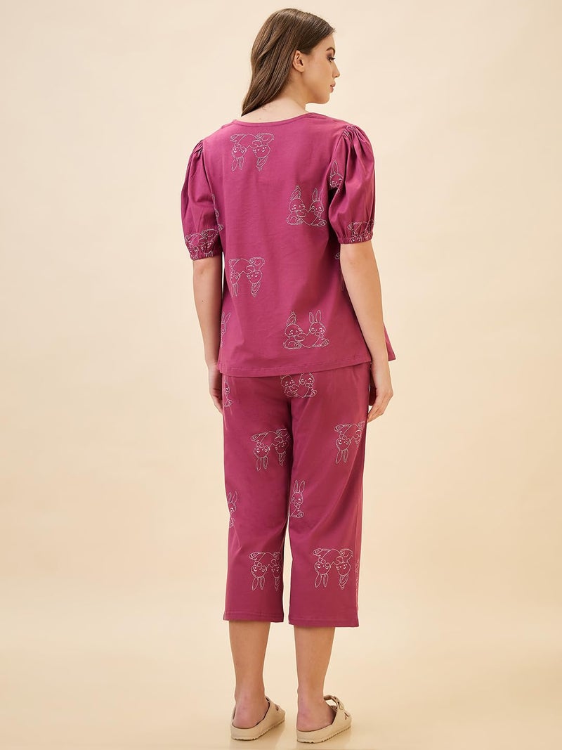 AV2 Store AV2 Women's Cotton Printed Maternity & Feeding Night Suit Set of Top & Relaxed Capri Nursing Night Dress -2123 - Image 2
