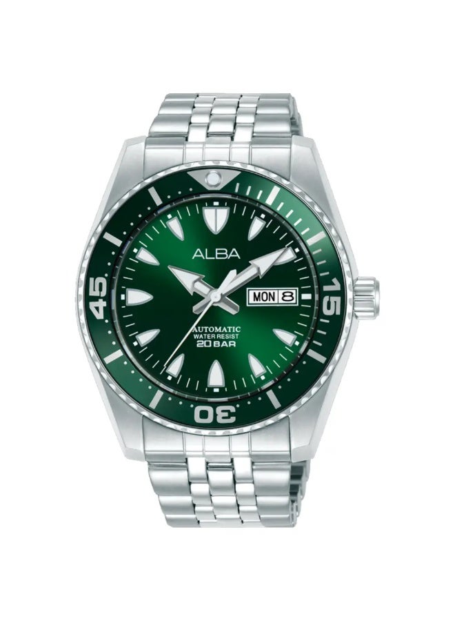 Alba AL4767X1 Automatic Men's Watch | Green Sunburst Dial | Stainless Steel Bracelet | Day-Date | Rotating Bezel | 200M Water Resistant | 43mm - Image 1