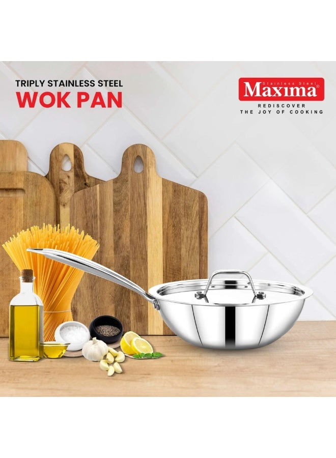 Maxima Stainless Steel Wok Pan With Lid 22 cm - Image 2