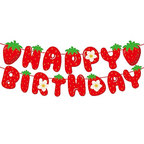 MEETINGU Strawberry Happy Birthday Banner Strawberry Themed Birthday Party Decoration Berry Sweet Girl Party Decoration - Image 1