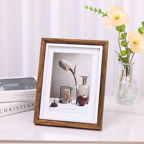 HOME ELEMENTS 1 Pc Wooden Photo Frame With Glass for Table, Floating Design Frame, Tabletop Picture Frames for Living Room, Table Decor, Home Decor, Office Desk,Premium Gifting - Rustic Brown (6"x8") - Image 1