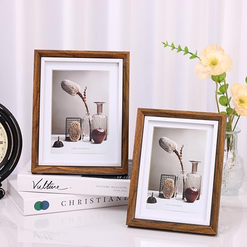 HOME ELEMENTS 1 Pc Wooden Photo Frame With Glass for Table, Floating Design Frame, Tabletop Picture Frames for Living Room, Table Decor, Home Decor, Office Desk,Premium Gifting - Rustic Brown (6"x8") - Image 2