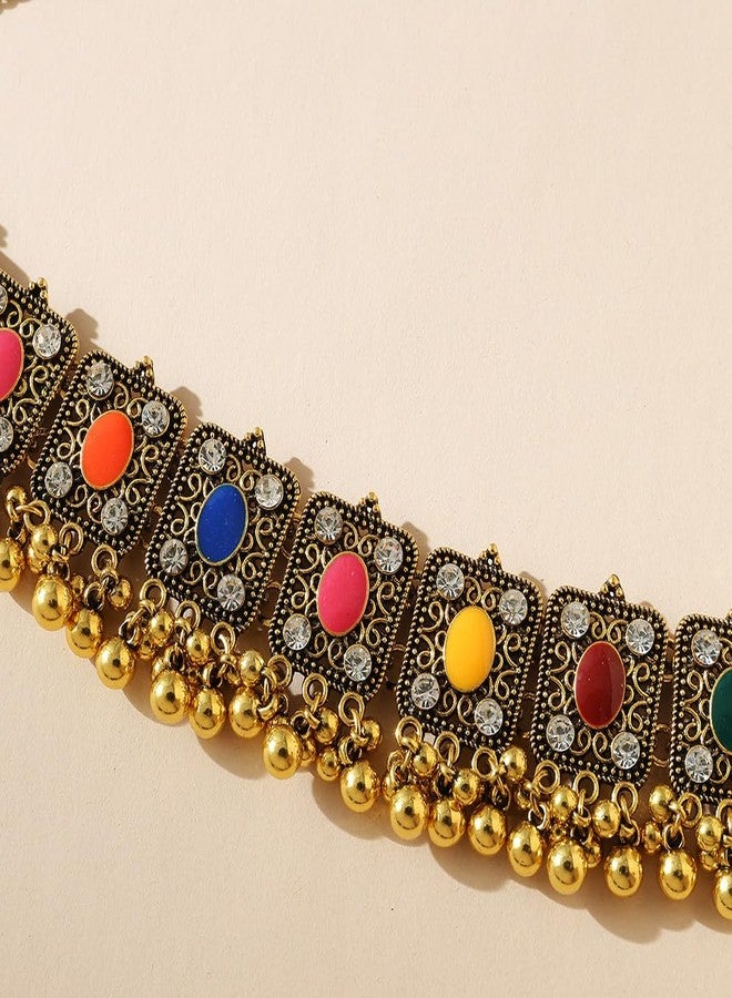 Chargances Indian Jhumka Jhumki Necklace Bollywood Wedding Traditional Bell Beaded Choker Necklace for Women Bridal Halloween (Colorful) - Image 4