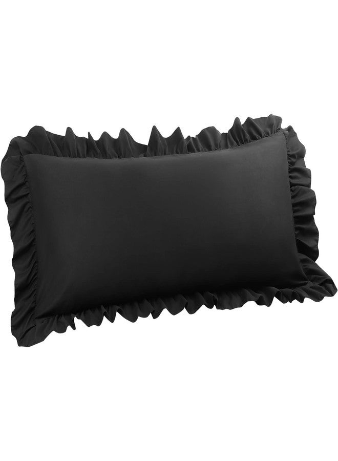 PiccoCasa Brushed Ruffle Body Pillowcases, Soft Breathable Pillow Covers with Envelope Closure, 4inch Hem Microfiber Long Pillow Case 20"x54" Black - Image 1