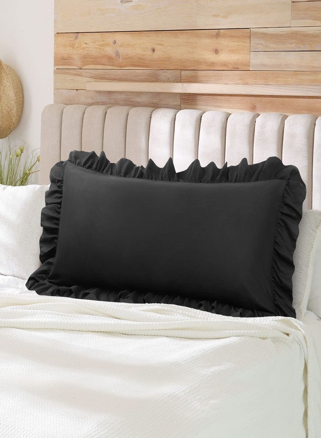 PiccoCasa Brushed Ruffle Body Pillowcases, Soft Breathable Pillow Covers with Envelope Closure, 4inch Hem Microfiber Long Pillow Case 20"x54" Black - Image 2
