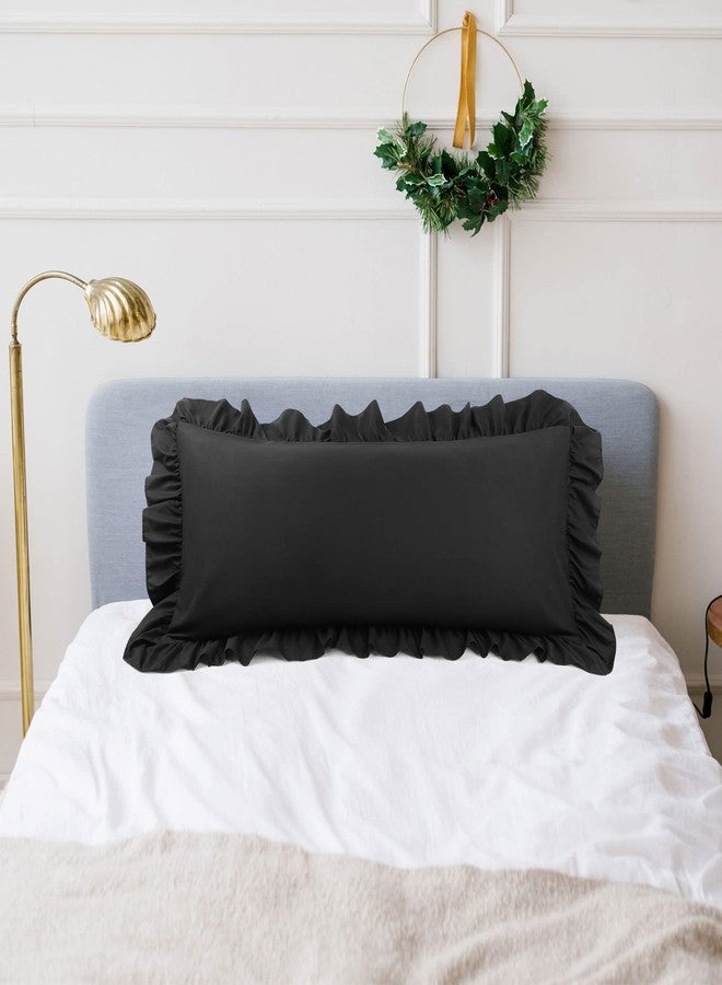 PiccoCasa Brushed Ruffle Body Pillowcases, Soft Breathable Pillow Covers with Envelope Closure, 4inch Hem Microfiber Long Pillow Case 20"x54" Black - Image 3