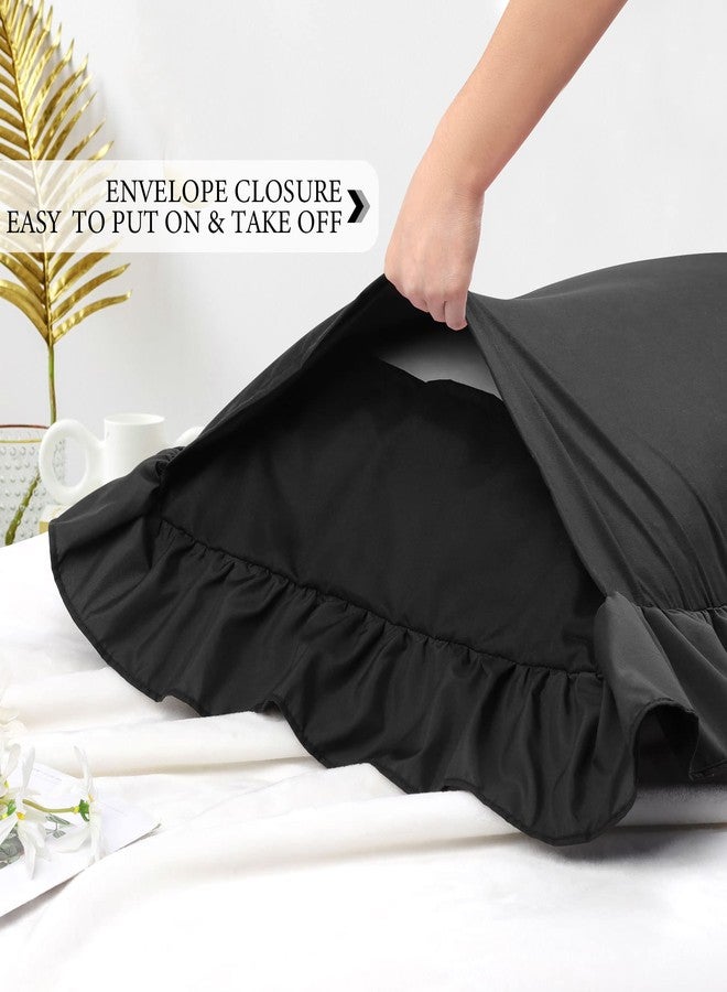 PiccoCasa Brushed Ruffle Body Pillowcases, Soft Breathable Pillow Covers with Envelope Closure, 4inch Hem Microfiber Long Pillow Case 20"x54" Black - Image 5