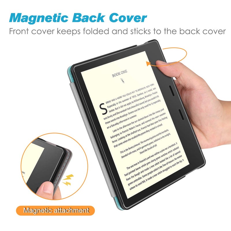 CaseBot Stand Case for Kindle Oasis (10th/9th Generation, 2019/2017 Release) - Premium PU Leather Sleeve Cover with Card Slot and Hand Strap, Turquoise - Image 5