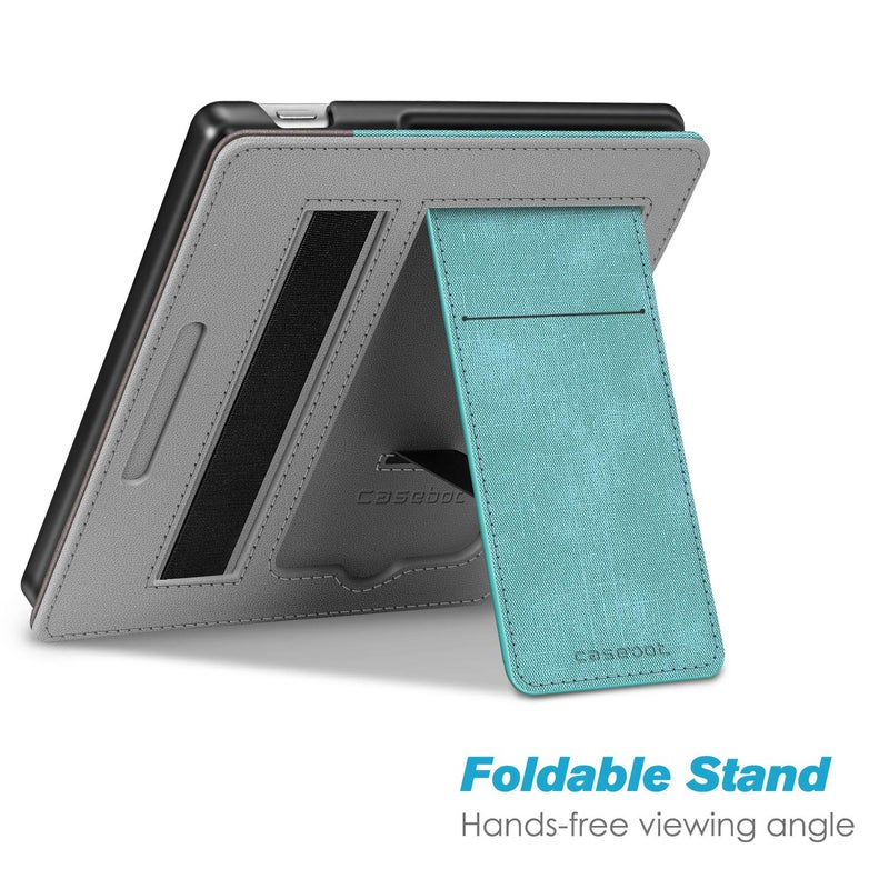 CaseBot Stand Case for Kindle Oasis (10th/9th Generation, 2019/2017 Release) - Premium PU Leather Sleeve Cover with Card Slot and Hand Strap, Turquoise - Image 3