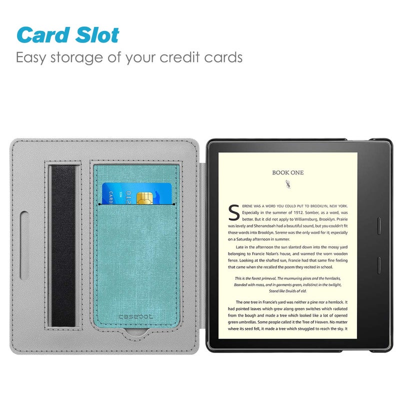 CaseBot Stand Case for Kindle Oasis (10th/9th Generation, 2019/2017 Release) - Premium PU Leather Sleeve Cover with Card Slot and Hand Strap, Turquoise - Image 4